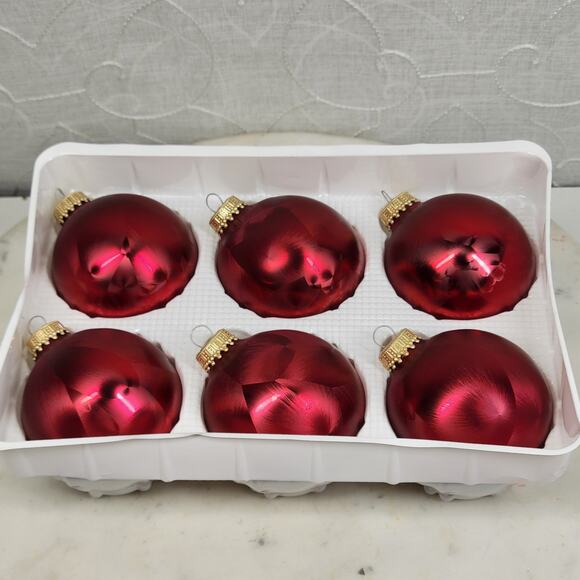 Christmas by Krebs Crimson Jewel Glass Ball Ornaments Red Feather Painted 6 - Picture 12 of 16